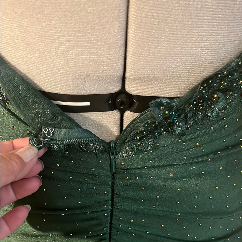 Green Embellished Spaghetti Strap Prom Gown - Picture 6 of 14